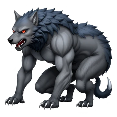 cinematic-noble-fierce-werewolf-full body on all fours-emoji, poised-and-imposing, with a tall, lean, and muscular wolfish frame inspired by the brutal, imposing shape of the beast from Berserk, fur rippling in shades of midnight black and silver, massive paws with razor-sharp claws, elongated limbs and fangs, eyes glowing with an intense, primal ferocity, reflecting the untamed power of the wild moonlit night; rendered with realism like a wolf hunched over battle ready pose ready to attack sticker