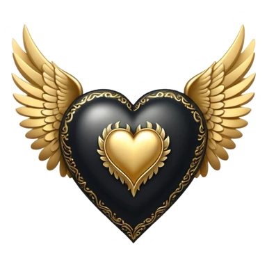 Black heart with gold wings sticker