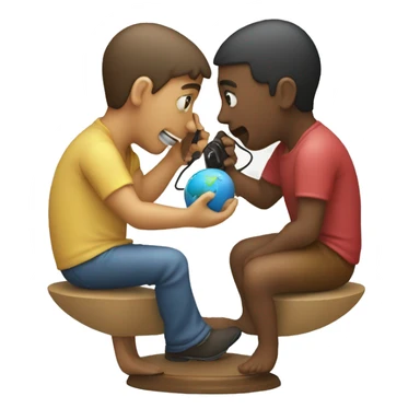 two person communicating using cup and string (the toy phone) place in two continent on a globe  sticker