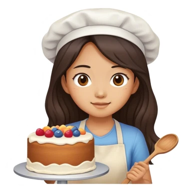 Long haired Asian girl baking cake sticker
