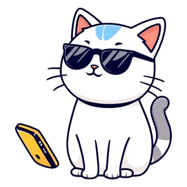 Cat with sunglasses and a phone sticker