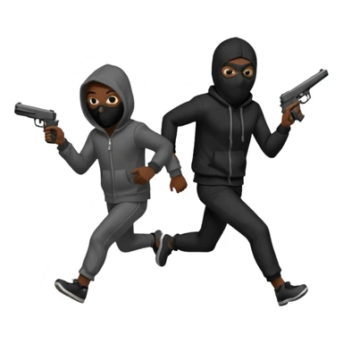 Hoodlum burglar mask and gun with switch running after another gang banger while it's shooting  sticker