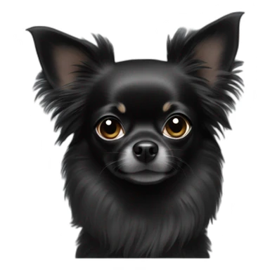 A only black Chihuahua with long earhairs an a fluffy tail and a white chest  sticker