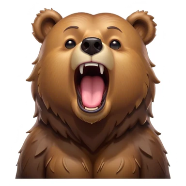 Cinematic Cute Yawning Grizzly Bear Portrait Emoji, Head tilted slightly with a dramatic, wide-open yawn, showcasing a thick, rugged deep brown fur with drooping ears, round eyes barely open in drowsy contentment, Simplified yet irresistibly adorable features, highly detailed, glowing with a soft, cozy glow, high shine, relaxed yet expressive, stylized with a touch of wild whimsy, bright and endearing, soft glowing outline, capturing the essence of a sleepy yet affectionate grizzly, so drowsy it feels like it could stretch out of the screen and curl up for a nap! sticker