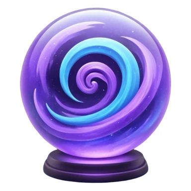 a glass sphere filled with swirling purple and blue dust, glowing, 3d sticker