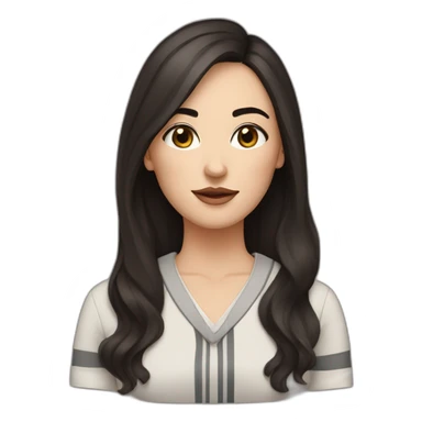 White women with long dark brown hair and long eyelashes dark brown eyes and thick dark brown eyebrows with the black dog with a white stripe on the neck and ears raised up sticker