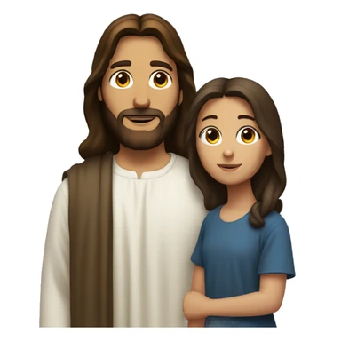 brunette girl standing next to jesus sticker