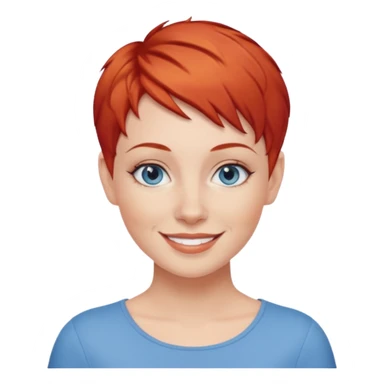 27 year old white woman, red hair, pixie cut, blue eyes sticker