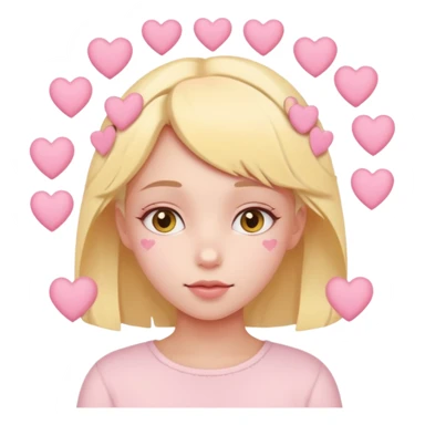 A girl with hearts around her head in soft pink, beige and yellow pastel colors sticker