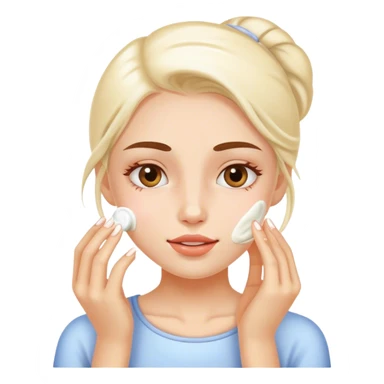 white girl applying cream on face sticker