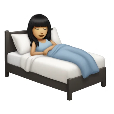 Woman pale skin black hair with bangs sleeping in bed with pillow, white woman sticker
