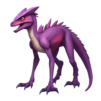 Anthro Mauve-maroon-red-violet-colored edgy anthro-genesect-velociraptor-scalie-sona-Fakémon-hybrid with a mane on head and back and horns full body sticker