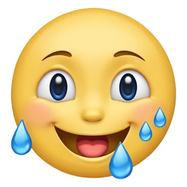 Emoji, yellow round laughing face, blue tears of joy on it. 2 big blue tears on each of the 2 cheeks sticker