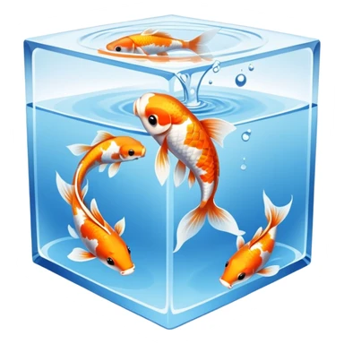 Cube water, one baby koi fish, cute sticker