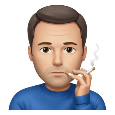 Ben Affleck looking tired holding a cigarette while wearing a blue sweater sticker