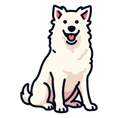 A pure white Border Collie dog sitting, with fluffy fur, alert pointed ears, and friendly expression sticker