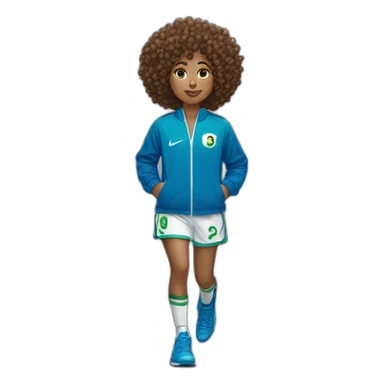 girl curly hair and a Algeria jersey blue and jogging blue, Nike blazer blue and swoosh blue with a lollipop in his mouth sticker