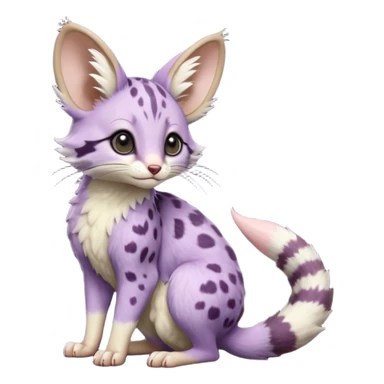 Purple, soft realistic romantic vintage antique divine beautiful elegant pretty precious cute young youthful  Fakémon-Pokémon-opossum-feline-mouse-serval-caracal-chinchilla-Minccino-Cinccino-Meowstic-rodent-hybrid-creature with a tufted tail (full body) sticker