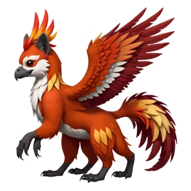 4-legged realistic digitigrade scaly winged long-big-beaked Gryphon-Griffin-Griffsnuff-Talonflame-Silvally-Braviary-Red-Panda-fusion-hybrid-animal-Fakémon-creature, full body, with a long thin tufted lion-tail, long tufted winged feathery ears sticker
