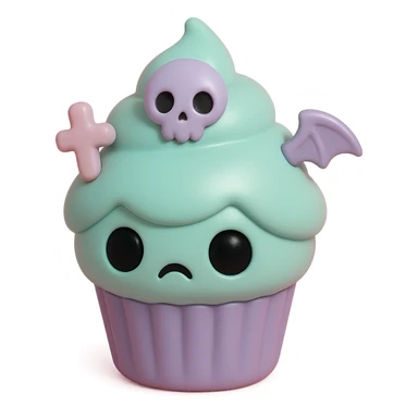 gothic cupcake vinyl figure style, pastel colors, dark gothic theme sticker