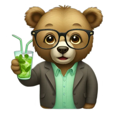 bear with glasses drinking mojito sticker