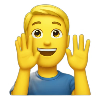Emoji yellow two Raising hands on blue background sticker