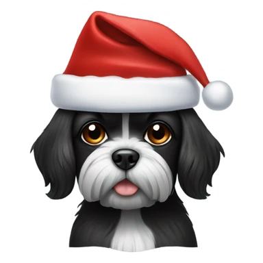 Black Shitzu wearing a Christmas hat sticker