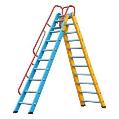 Design an adjustable ladder slide that is customizable in terms of base width and target height, and has multiple levels. Please present it in a cartoon style. sticker