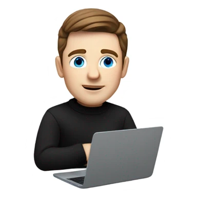     memoji of a man with a laptop in front, apple-style,modern,brown hair,black sweater,computer in hand,white skin, blue eyes an avatar image gonna be round  sticker