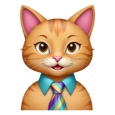 happy girl cat with eyelashes wearing a colorful necktie, cheerful expression sticker