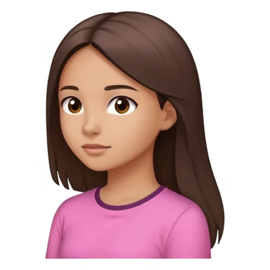 Feminine girl with light brown skin, dark straight long hair and dark eyes, wearing a pink shirt, profile picture style sticker