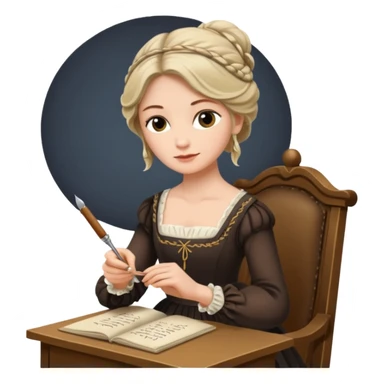 Jane austin writing with a quill in hand sticker