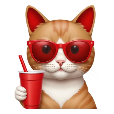 cat wearing sunglasses, holding a red solo cup, looking like it's at a college party sticker