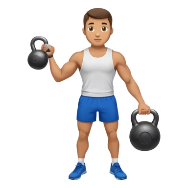athletic man with blue shorts holding kettlebell sticker