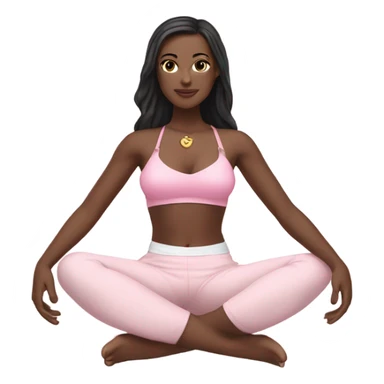 A white girl with brown eyes and black long hair,  is sitting in a lotus position in a pink bra top and short white skirts sticker
