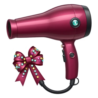burgundy blow dryer with a ribbon covered in gems sticker