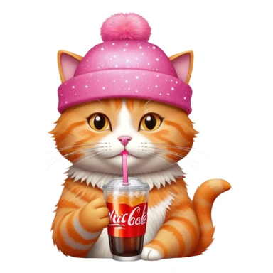cat drinking a diet coke from mcdonald’s with a pink sparkly hat on sticker