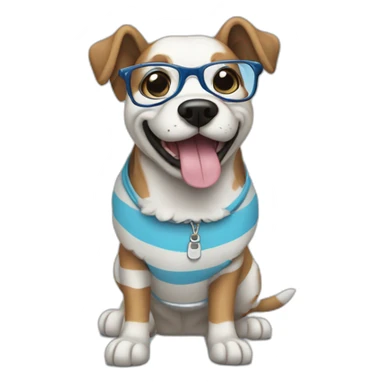 blue striped dog with glassesdog chewing a shoe sticker
