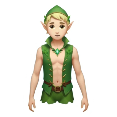 elf male wading in shallow tide pool, palm emitting soft green light to heal glowing coral, practical open vest over bare chest, determined gaze, pointy ears, vibrant underwater plants, centered emoji, nature guardian summer sticker