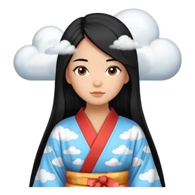 Girl in kimono with a cloud print  sticker