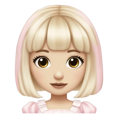 pale girl , who has straight hair blonde and baby pink swirled hair with bangs , grey eyes , and doll like makeup , in a light pink lolita hime gyaru dress  sticker