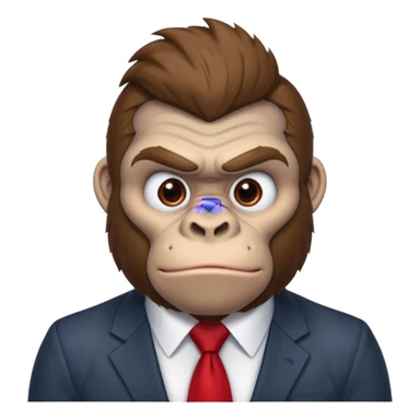 Brown haired cartoon gorilla with tufted tip of hair on the top of his head, light skin tone, heavy brows and cartoony eyes, he is a strong ape with and a red tie x💪🦍 sticker