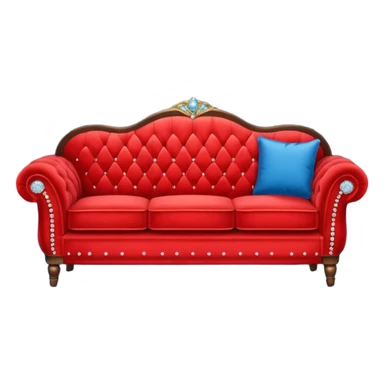 Vintage velvet red red sofa with rhinestone buttons and blue curtains in the background sofa with rhinestones buttons sticker
