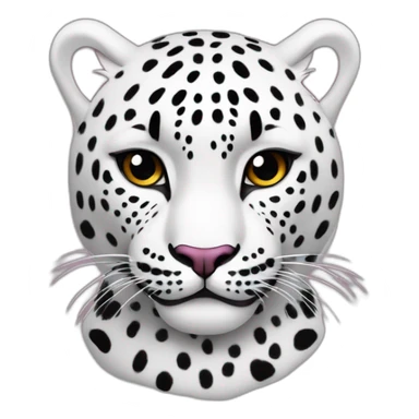 Leopardo las nieves, blanco con manchas en vez de negras, que sean violetas las manchitas, y pelo rosa, macho sticker