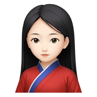 3D emoji卡通风格形象，年轻女孩，黑棕色长发+平刘海，方形黑框眼镜 sticker