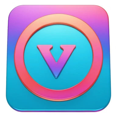 Credit coin in gradient of turquoise, blue, pink, purple, and coral as the main surface 3d rotate V letter sticker