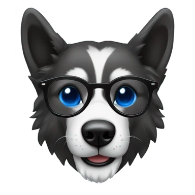 Lobo siberiano negro con blanco con un ojo azul y uno café con heterocromia riendo con gafas  sticker