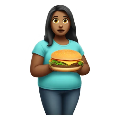 Obese girl holding a burger sticker
