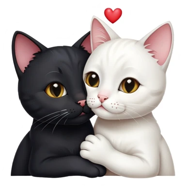 Big black cat face is kissing a small white cat face with hearts above sticker