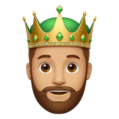 Create a cartoon-style emoji of Gaspar, one of the Three Wise Men. Only show his face and crown. He has a gentle smile, brown beard, and a green and gold crown with jewels. Make it colorful, simple, and suitable as an emoji. sticker